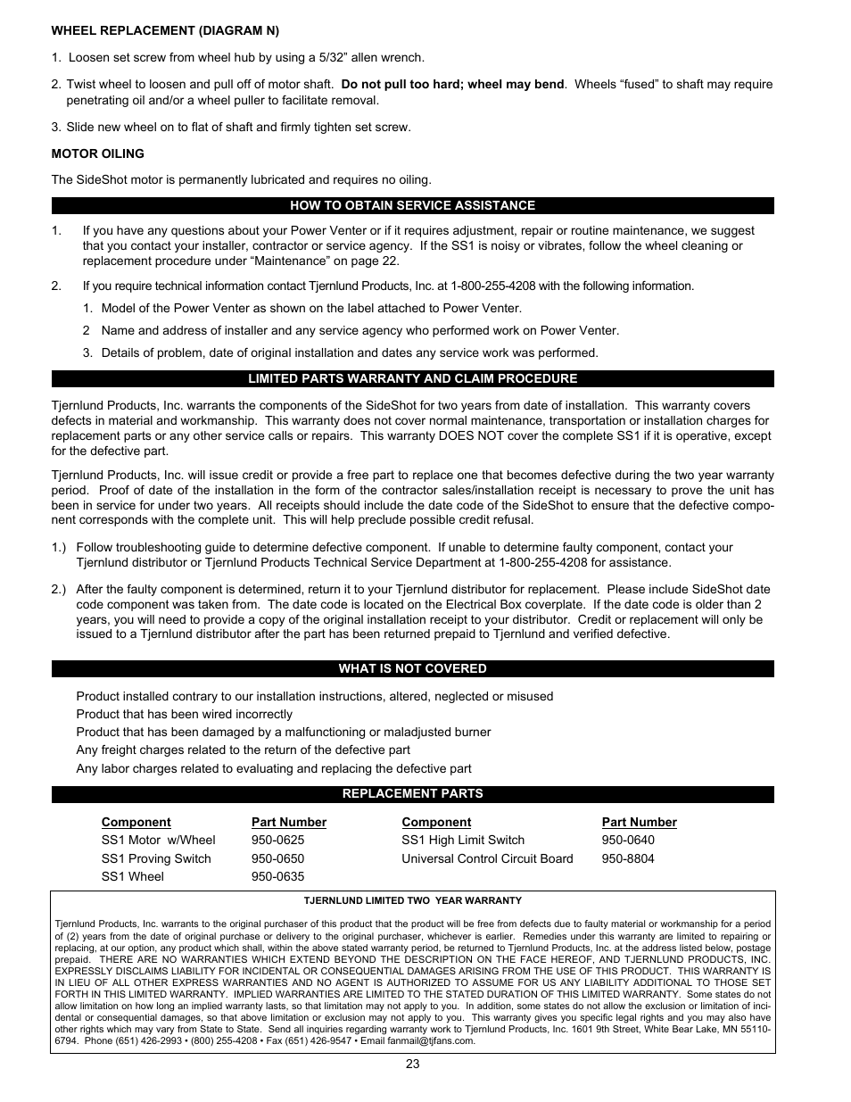 Tjernlund SS1 SideShot with UC1 Universal Control (Version X.06) 8504102 Rev D 07/05  User Manual | Page 26 / 26
