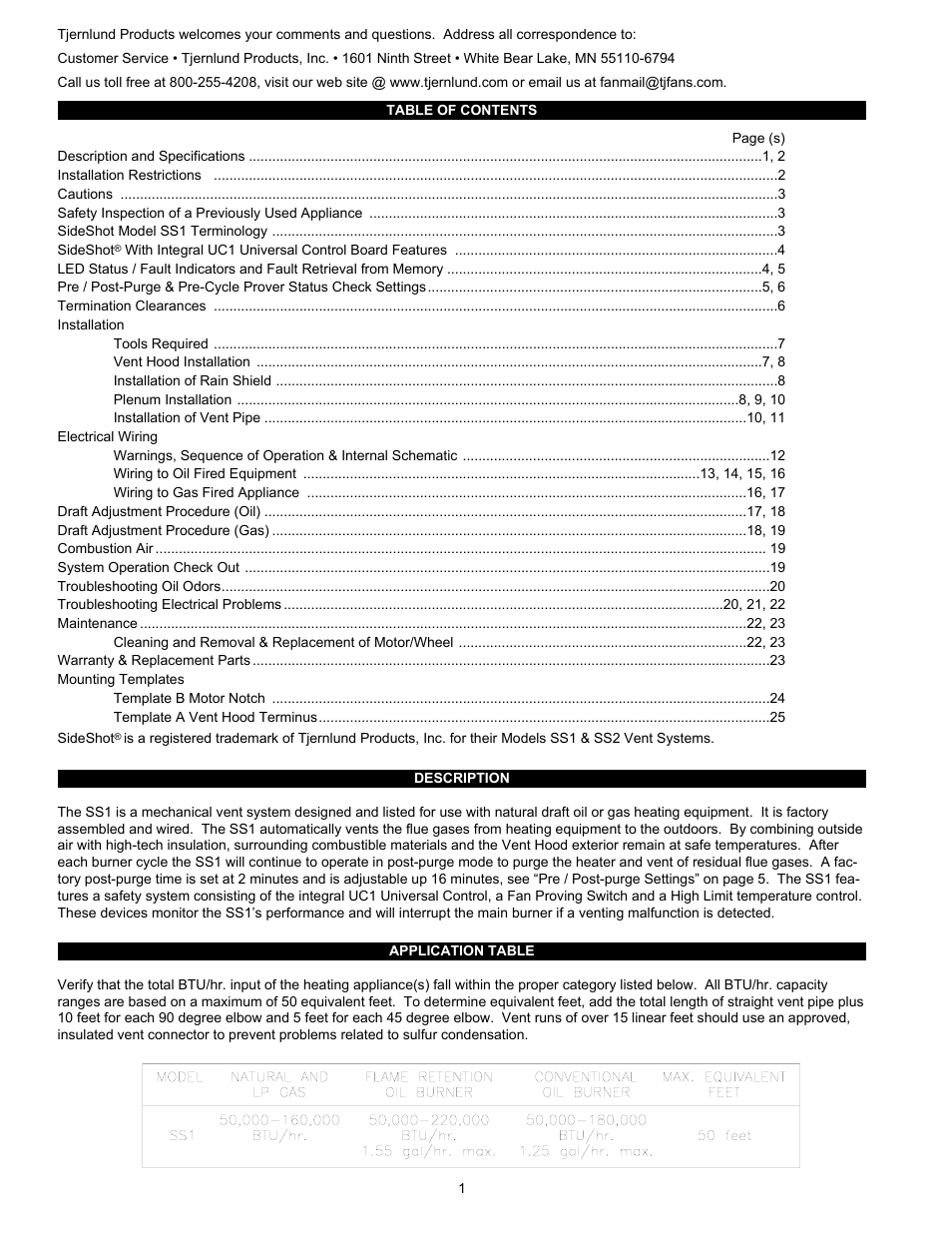 Tjernlund SS1 SideShot with UC1 Universal Control (Version X.04) 8504102 Rev C 02/04  User Manual | Page 2 / 24