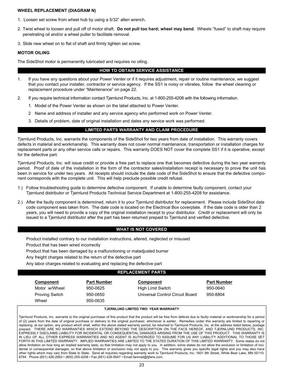 Tjernlund SS1 SideShot with UC1 Universal Control (Version X.04) 8504102 Rev C 02/04  User Manual | Page 24 / 24