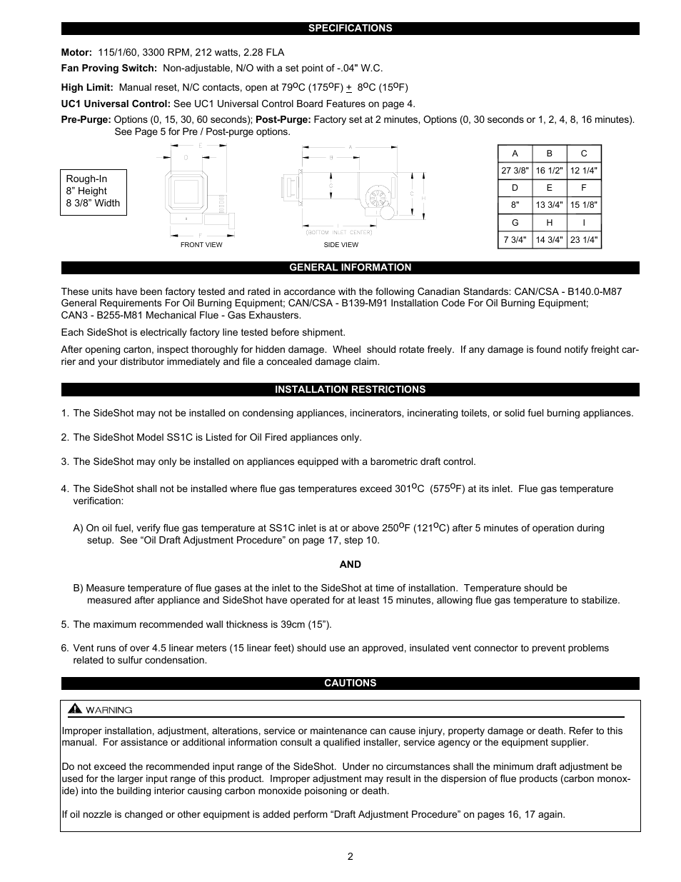 Tjernlund SS1 SideShot with UC1 Universal Control (Version X.02) 8504102 Rev 07/02  User Manual | Page 3 / 27