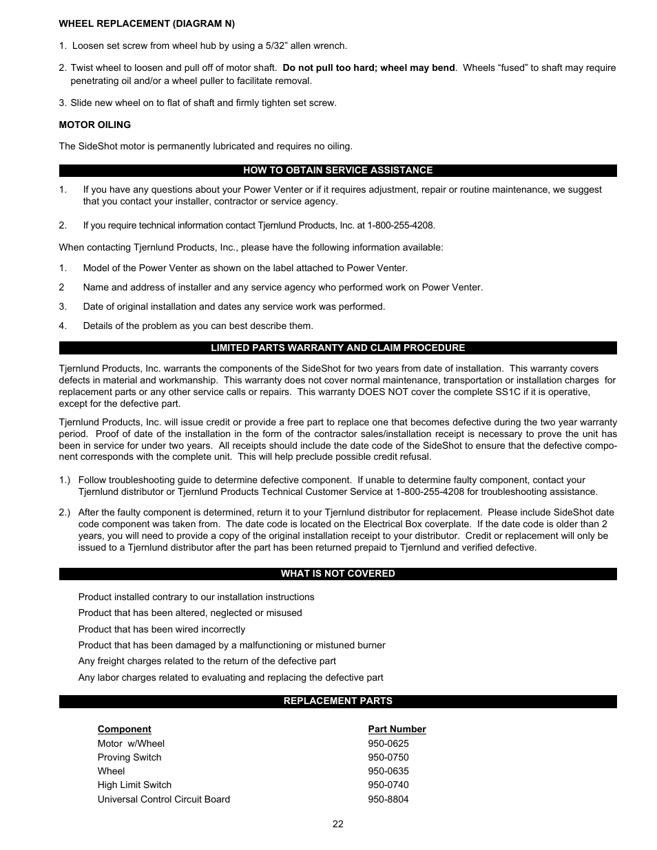 Tjernlund SS1C SideShot with UC1 Universal Control (Version X.04) 8504103 Rev C 02/04 User Manual | Page 23 / 24