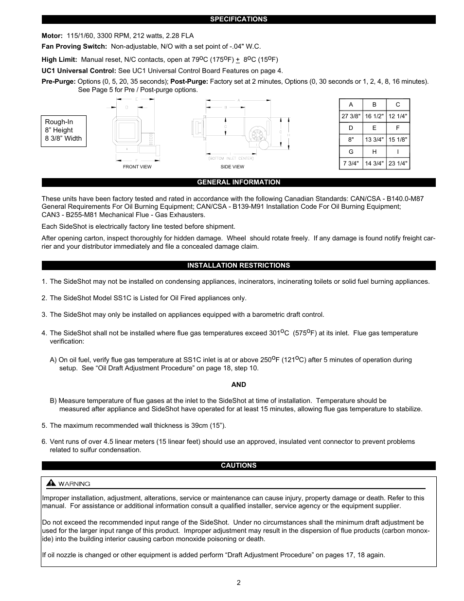 Tjernlund SS1C SideShot with UC1 Universal Control (Version X.04) 8504103 Rev C 02/04 User Manual | Page 3 / 24