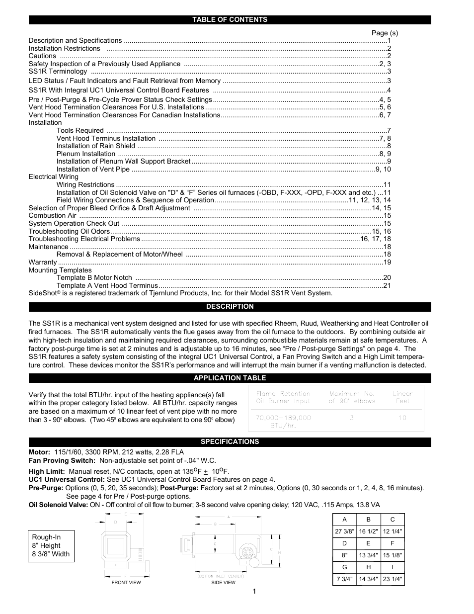 Tjernlund SS1R SideShot (Discontinued) with UC1 Universal Control (Version X.06) 8504117 Rev B 02/06 User Manual | Page 2 / 23
