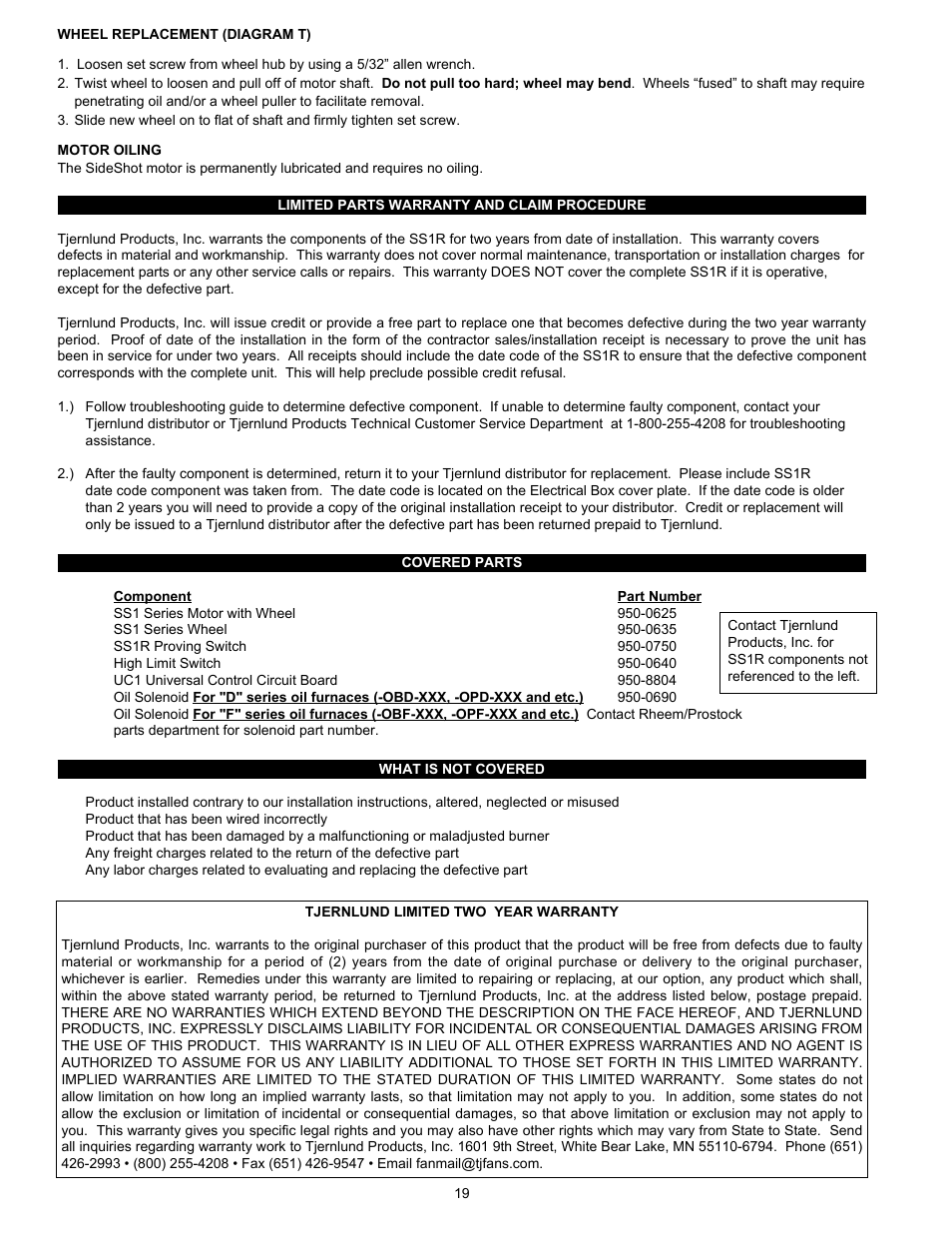 Tjernlund SS1R SideShot (Discontinued) with UC1 Universal Control (Version X.06) 8504117 Rev B 02/06 User Manual | Page 20 / 23