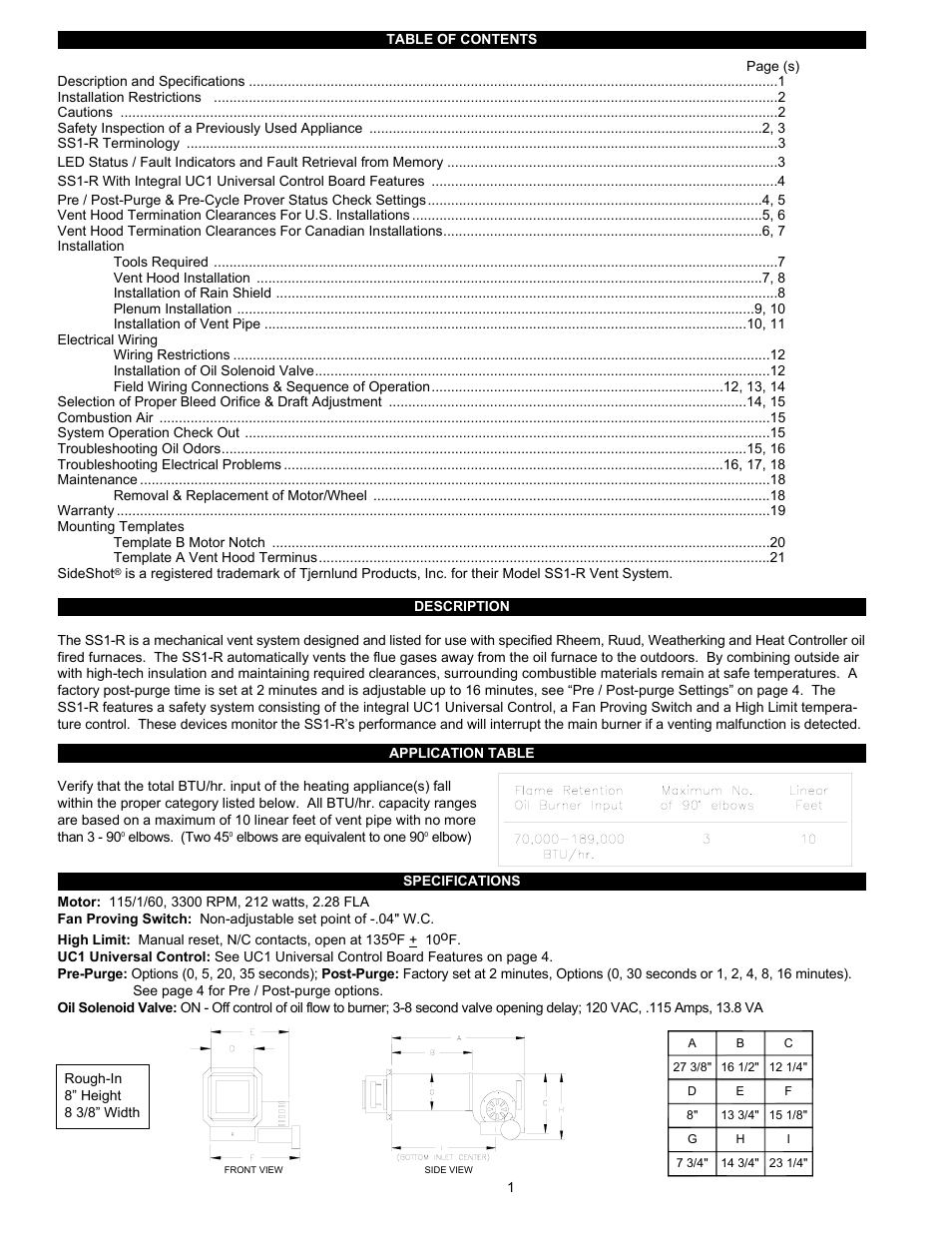 Tjernlund SS1R SideShot (Discontinued) with UC1 Universal Control (Version X.04) 8504117 Rev 02/04 User Manual | Page 2 / 20