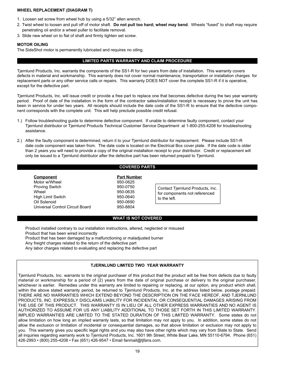 Tjernlund SS1R SideShot (Discontinued) with UC1 Universal Control (Version X.04) 8504117 Rev 02/04 User Manual | Page 20 / 20