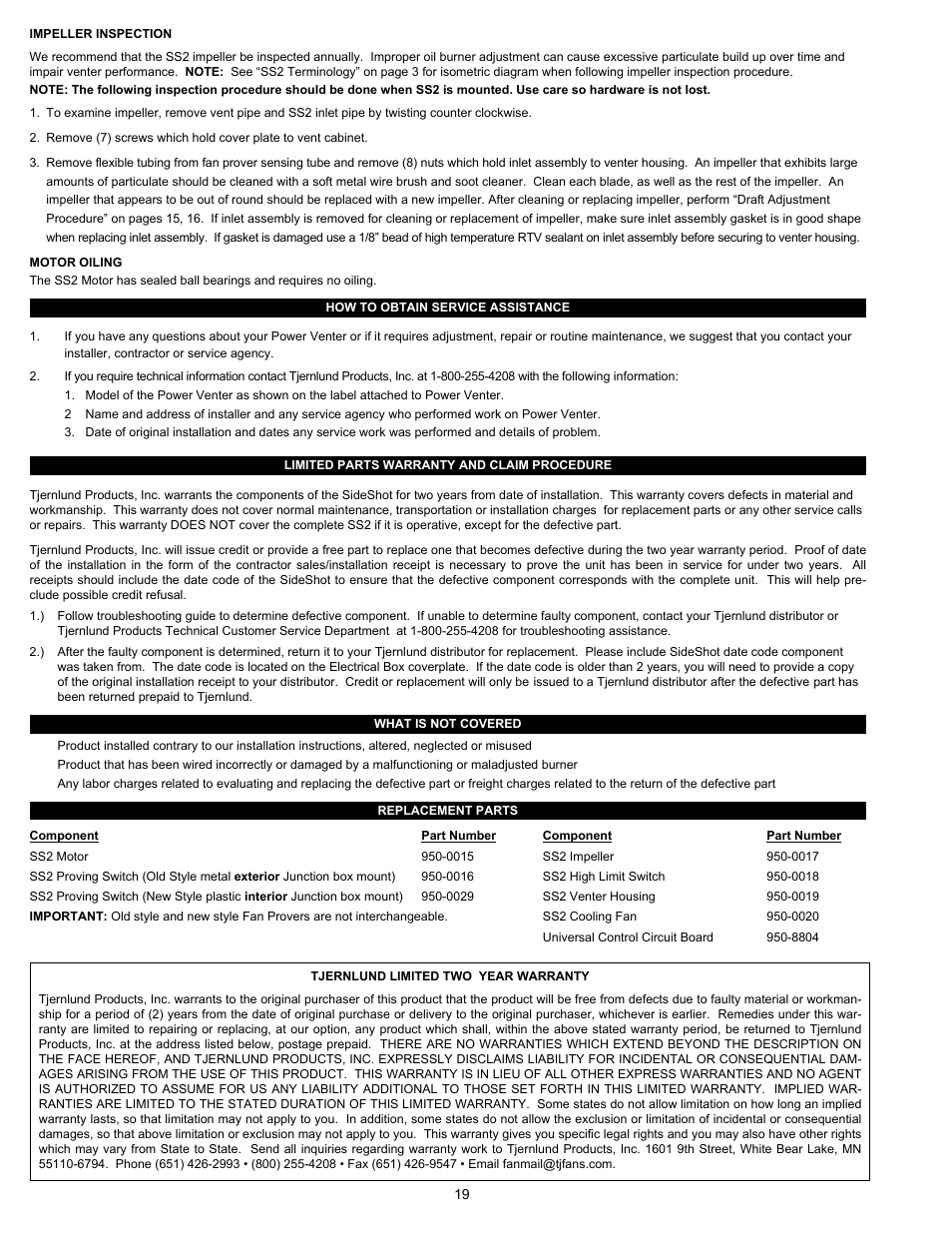 Tjernlund SS2 SideShot with UC1 Universal Control (Version X.06) 8504105 Rev C 07/05 User Manual | Page 22 / 22