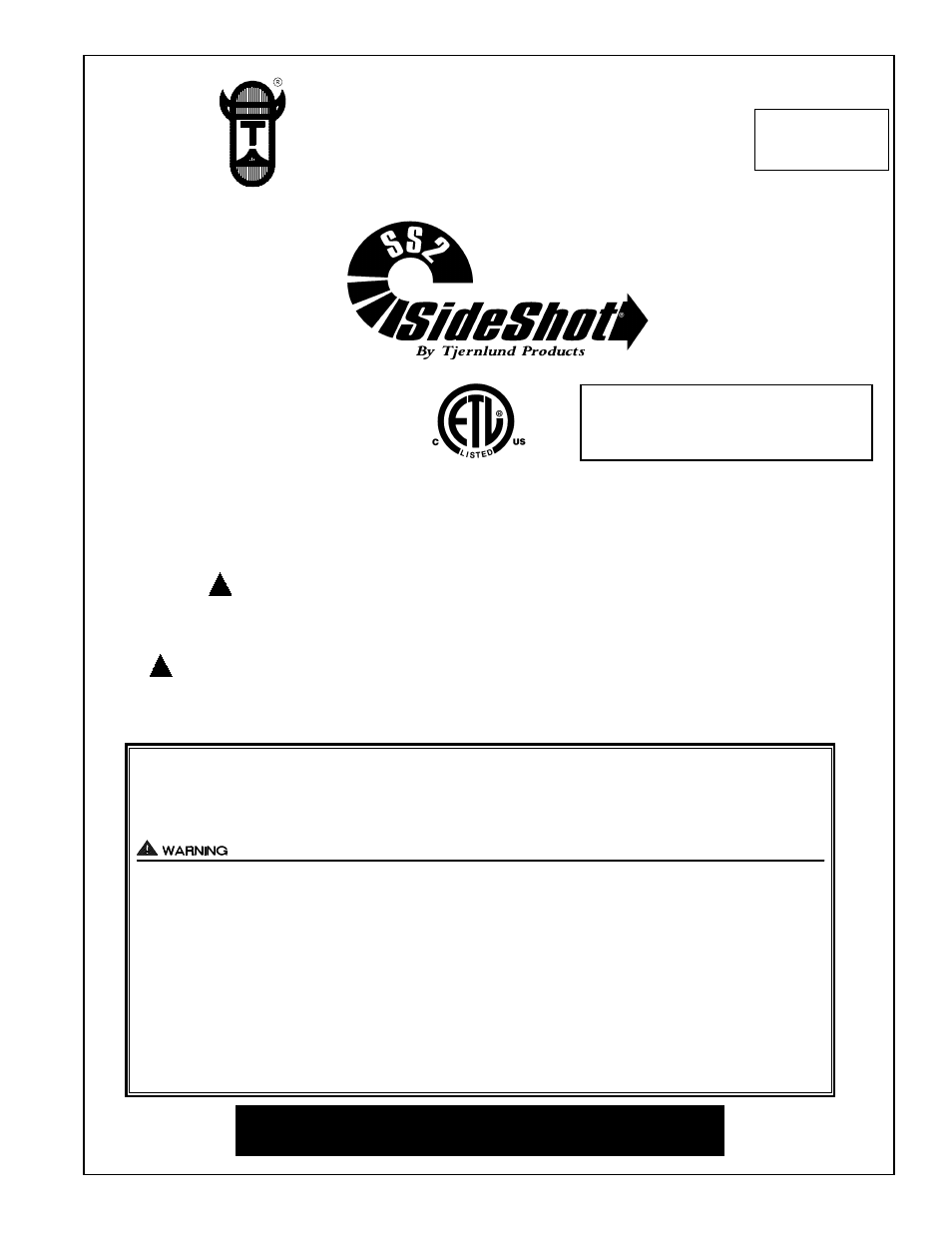 Tjernlund SS2 SideShot with UC1 Universal Control (Version X.04) 8504105 Rev B 05/03 User Manual | 20 pages