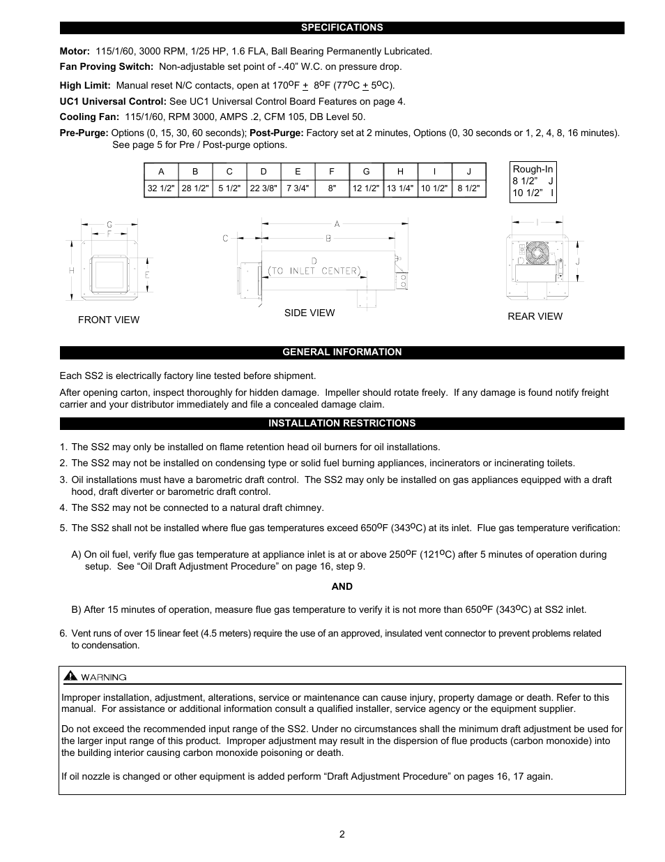 Tjernlund SS2 SideShot with UC1 Universal Control (Version X.02) 8504105 Rev 07/02 User Manual | Page 3 / 22