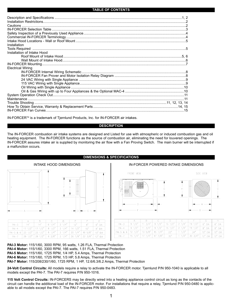 Tjernlund PAI-3,4,5,6,7 Commercial Combustion Air In-Forcer 8504036 Rev A 05/01 User Manual | Page 2 / 16