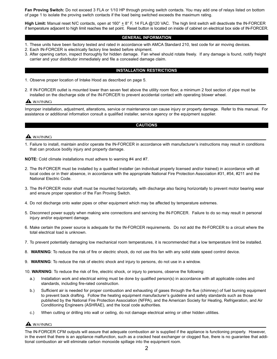 Tjernlund PAI-3,4,5,6,7 Commercial Combustion Air In-Forcer 8504036 Rev A 05/01 User Manual | Page 3 / 16