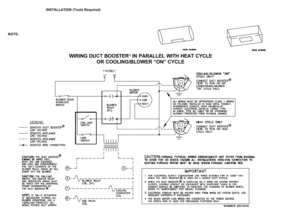 Wiring duct booster | Tjernlund DB-2 Duct Booster 8504030 Rev B 09/00 User Manual | Page 2 / 4