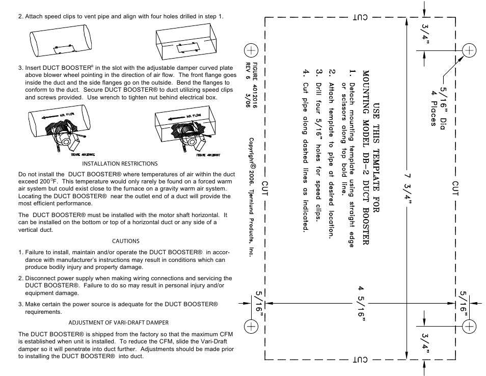 Tjernlund DB-2 Duct Booster 8504030 Rev B 09/00 User Manual | Page 3 / 4