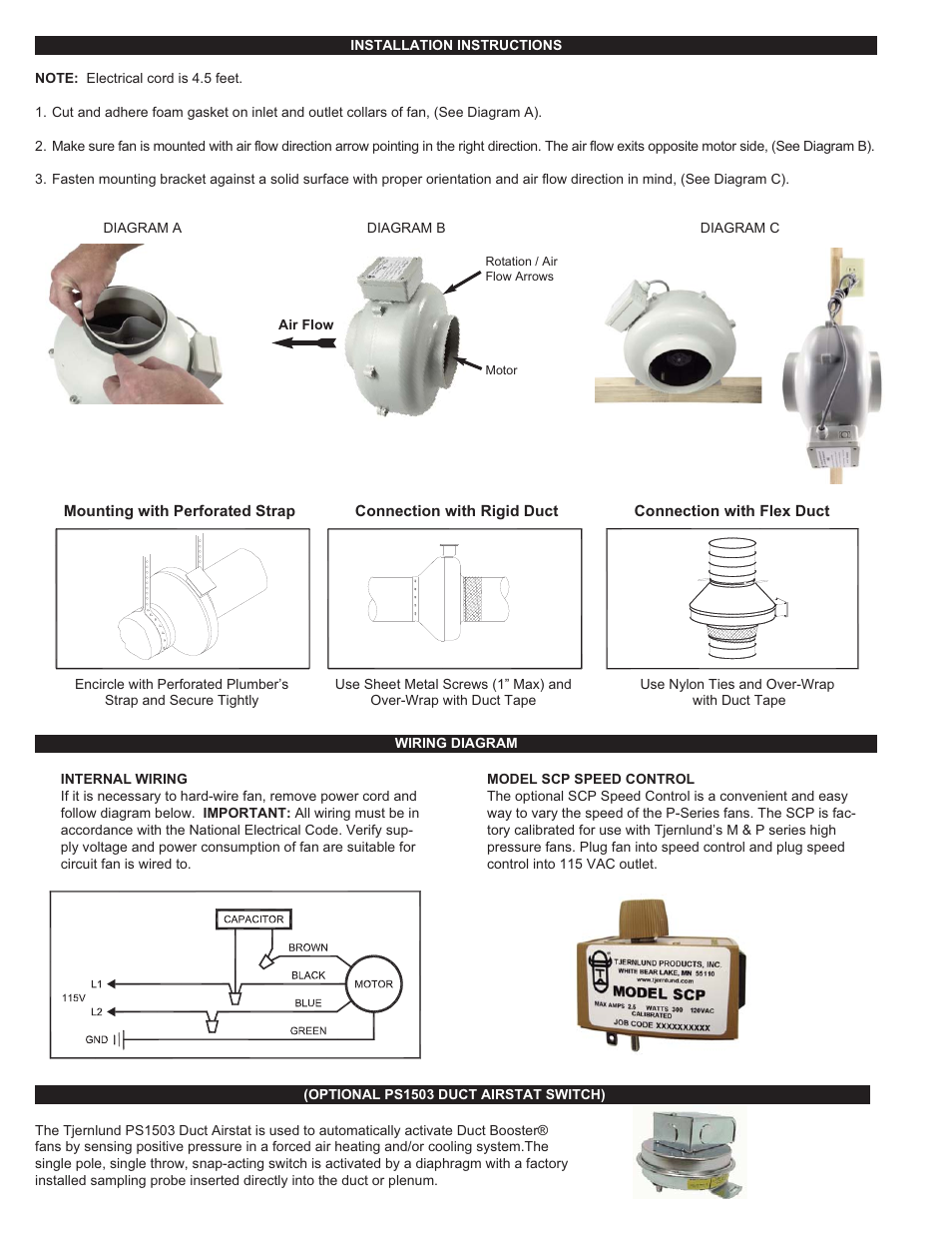 Tjernlund P Series Plastic High Pressure Duct Booster Fans 8504158 Rev A 12/14 User Manual | Page 2 / 2