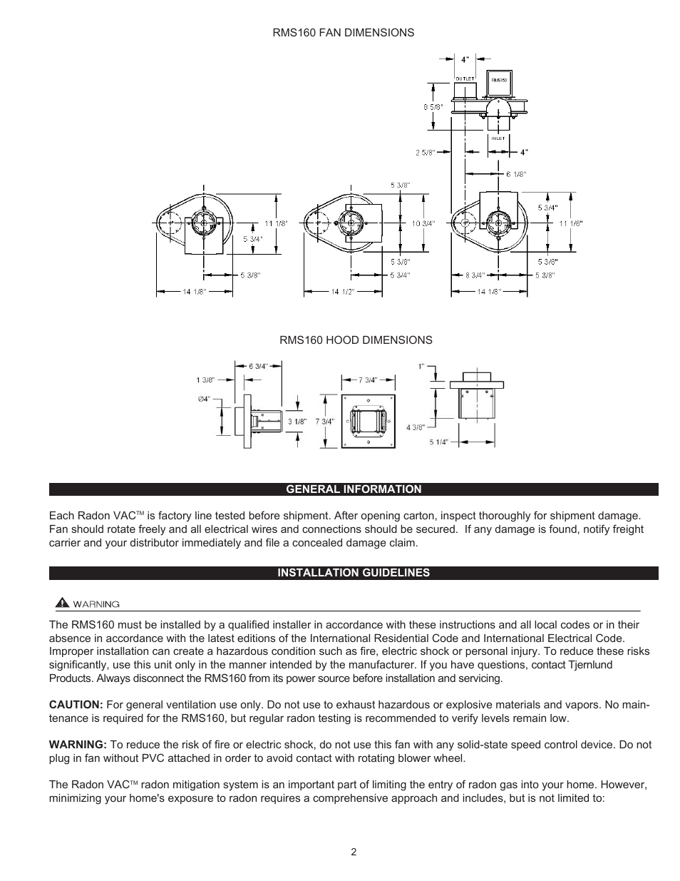 Tjernlund RMS160 Radon Vac 8504183 User Manual | Page 2 / 7