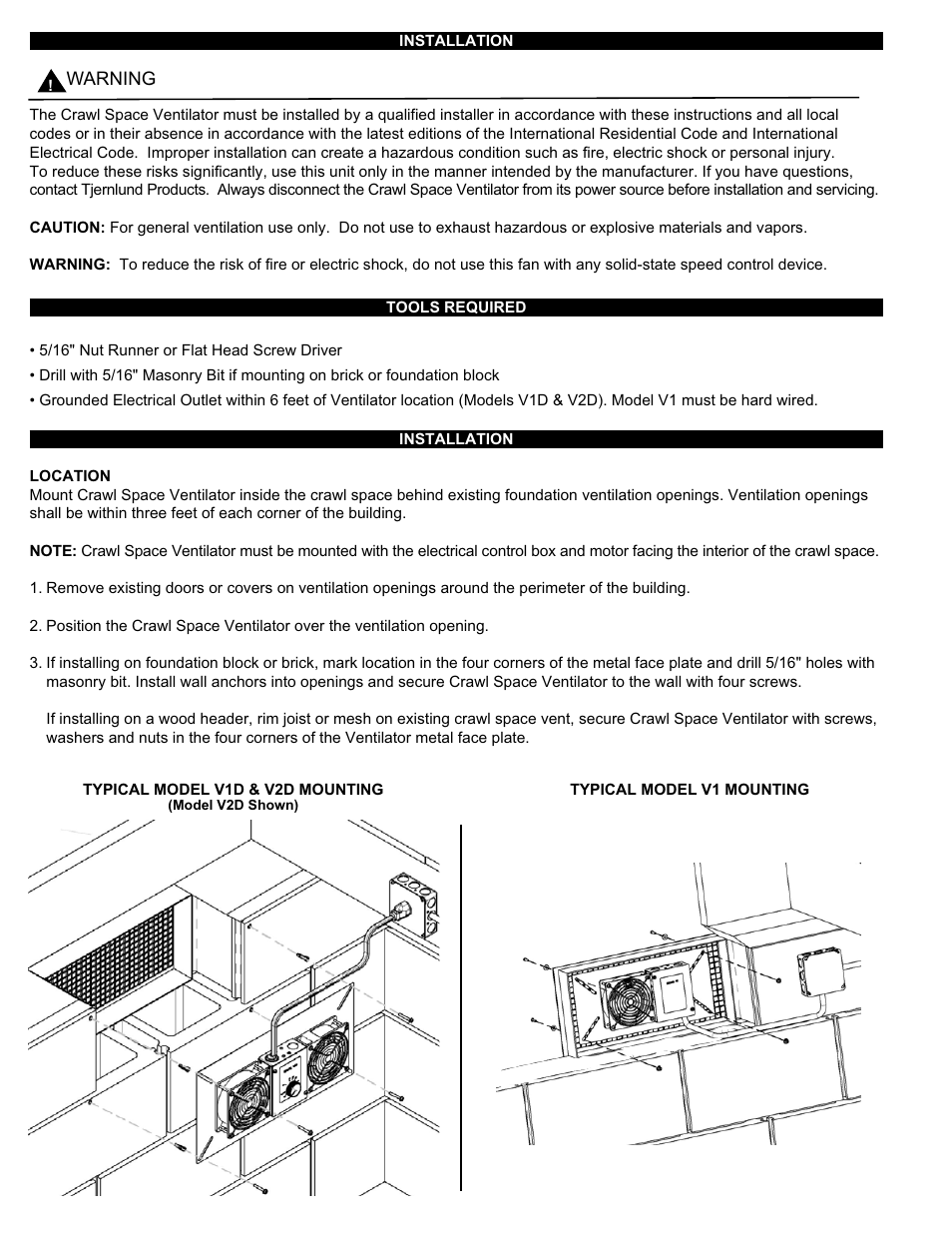 Tjernlund V2D Crawl Space Ventilators 8504129 Rev A User Manual | Page 2 / 4