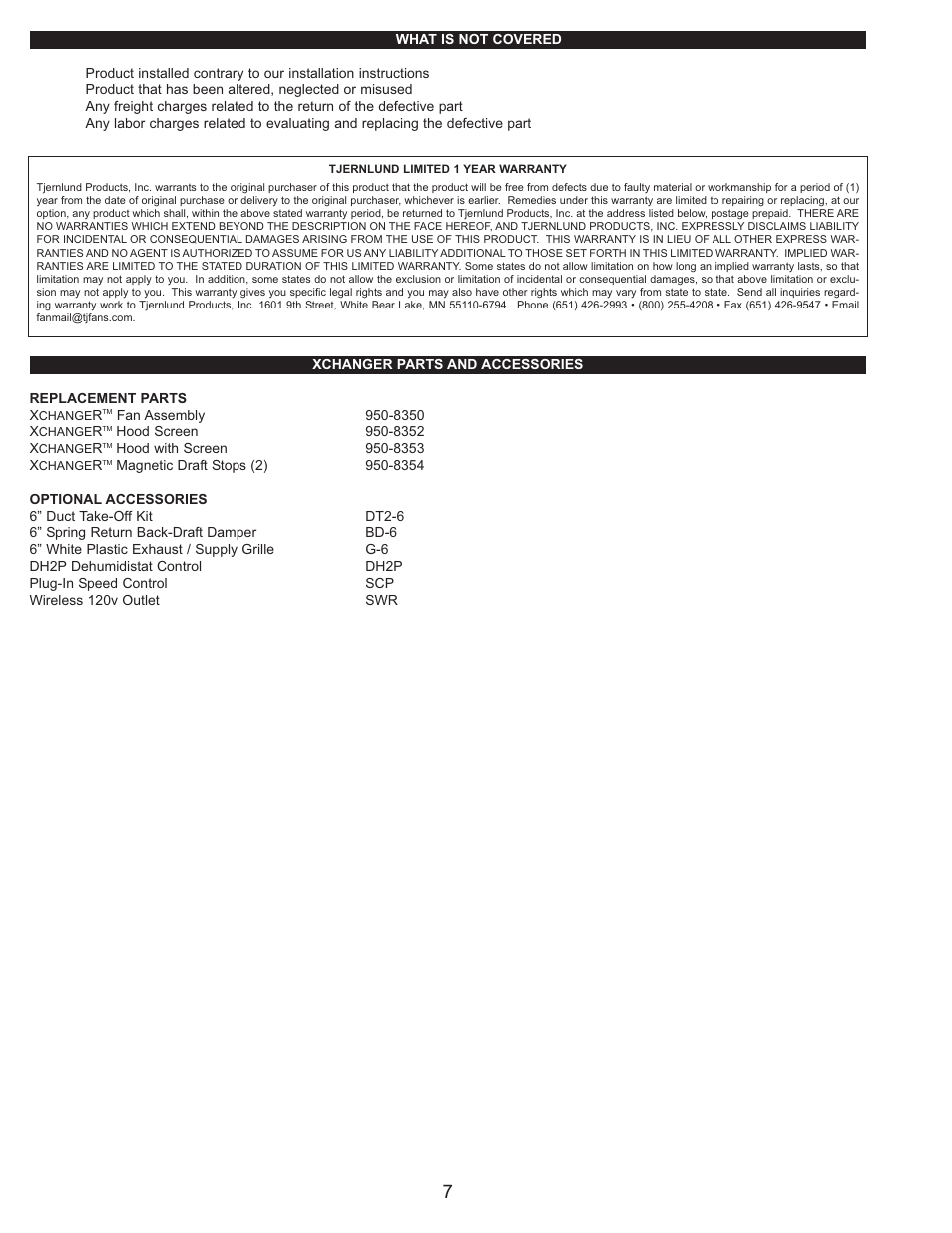 Tjernlund X2R XCHANGER Reversible Basement Fan 850402 Rev A 07/14 User Manual | Page 8 / 8