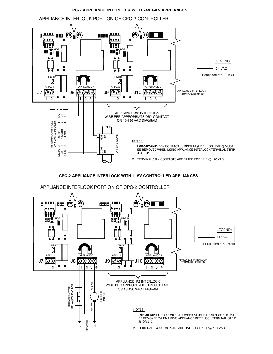 J9 j10, Appliance interlock portion of cpc-2 controller, J8 j7 | Tjernlund CPC-2 Constant Pressure Controller (Discontinued) 8504091 Rev A 03/01 User Manual | Page 14 / 17