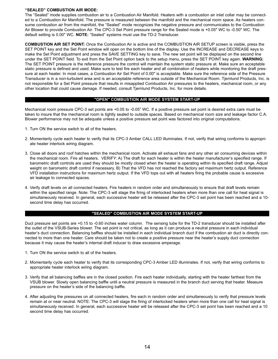 Tjernlund CPC-3 Constant Pressure Controller Startup Manual 8504125 User Manual | Page 15 / 18