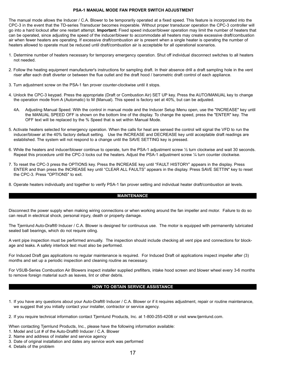 Tjernlund CPC-3 Constant Pressure Controller Startup Manual 8504125 User Manual | Page 18 / 18