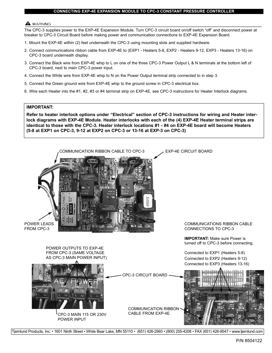 Tjernlund EXP-4E Connection with CPC-3 8504122 User Manual | 1 page