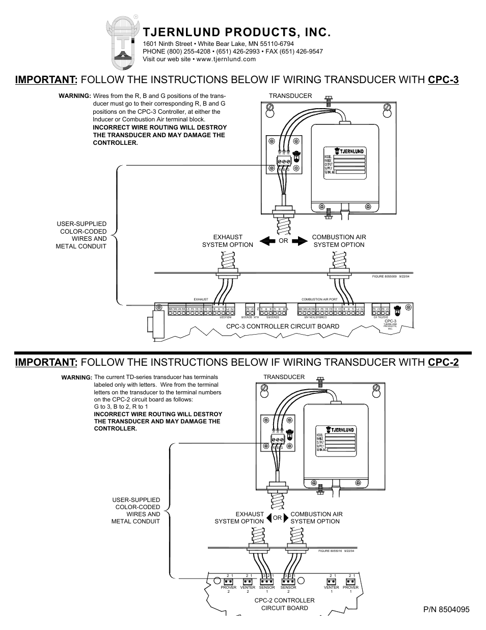Tjernlund TD-2_TD-3 Transducer 8504095 User Manual | 1 page