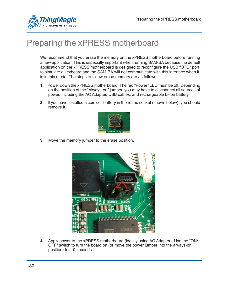 Preparing the xpress motherboard | ThingMagic Mercury xPRESS Platform v1.7 User Manual | Page 130 / 144