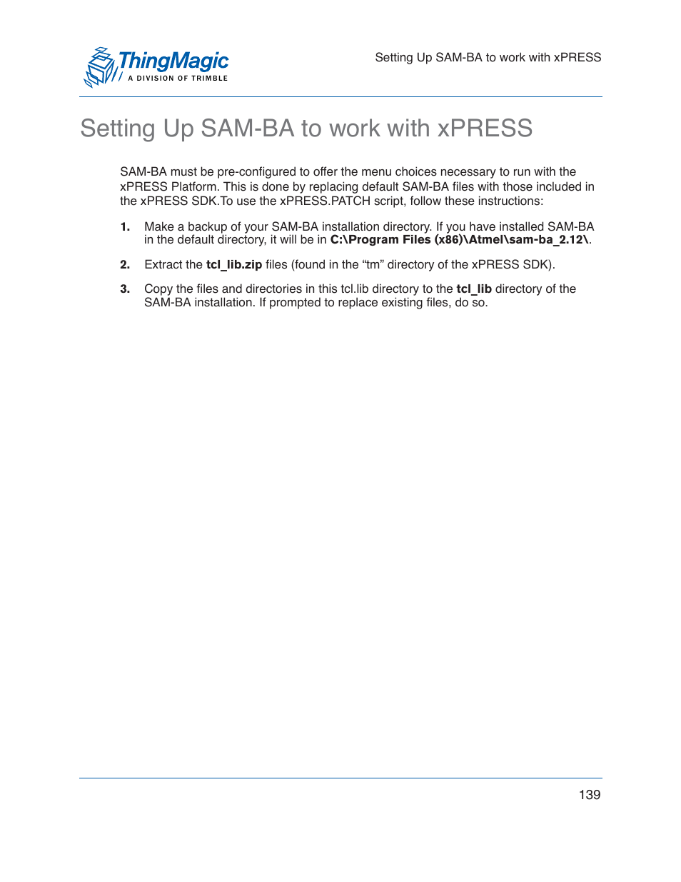 Setting up sam-ba to work with xpress | ThingMagic Mercury xPRESS Platform v1.7 User Manual | Page 139 / 144