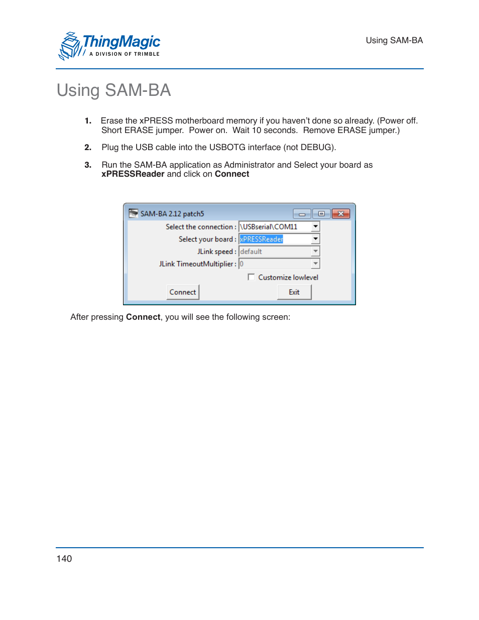 Using sam-ba | ThingMagic Mercury xPRESS Platform v1.7 User Manual | Page 140 / 144