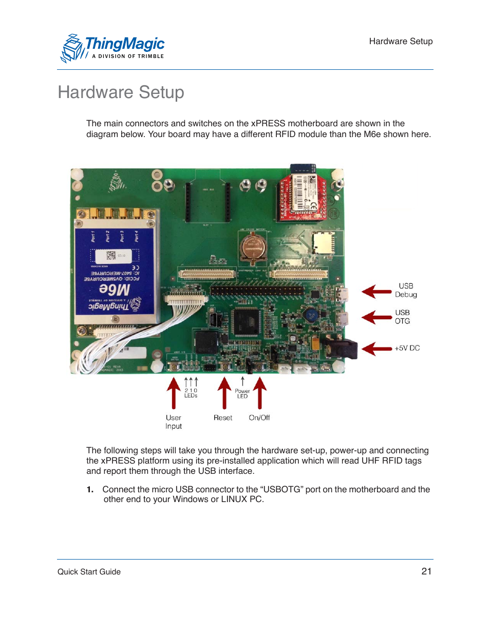 Hardware setup | ThingMagic Mercury xPRESS Platform v1.7 User Manual | Page 21 / 144