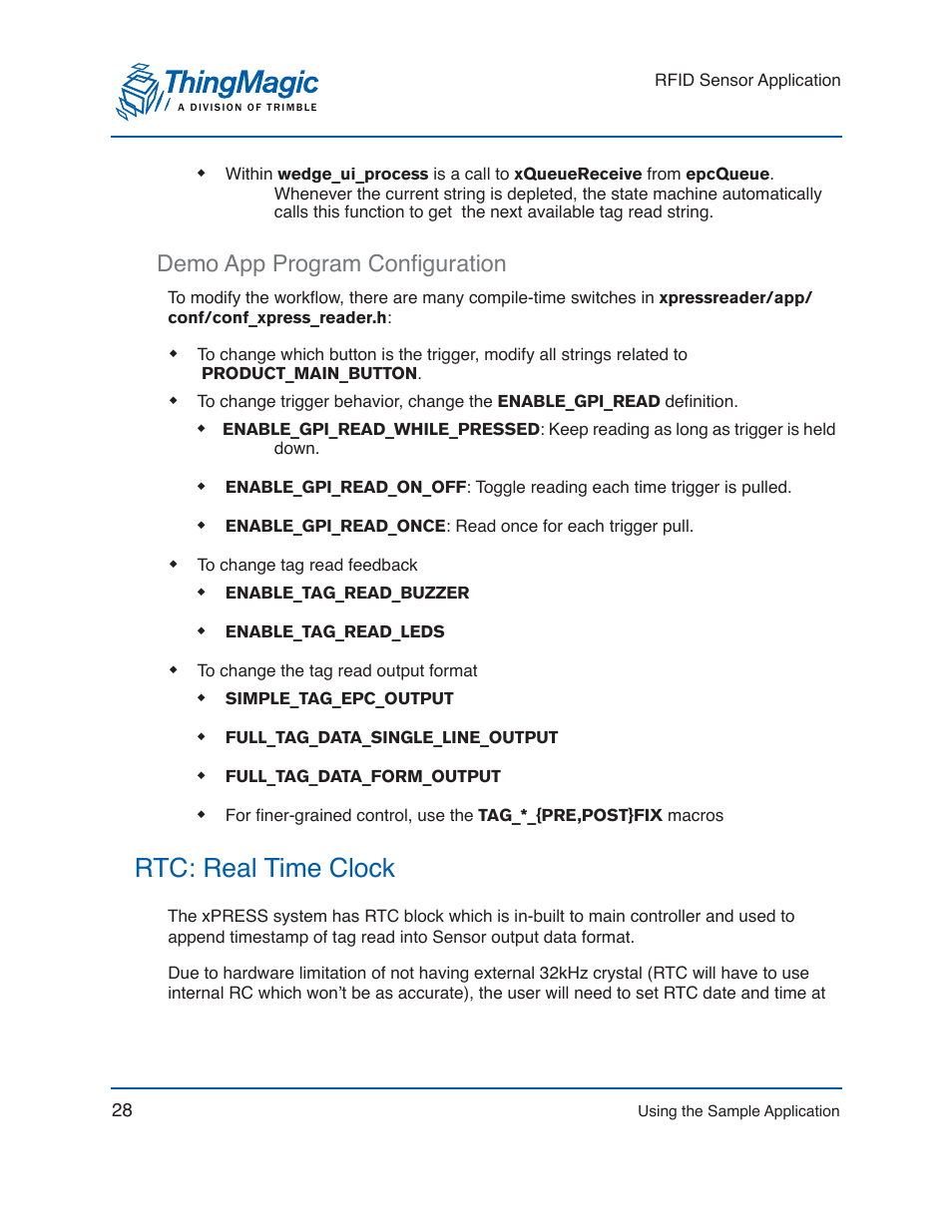Demo app program configuration, Rtc: real time clock | ThingMagic Mercury xPRESS Platform v1.7 User Manual | Page 28 / 144