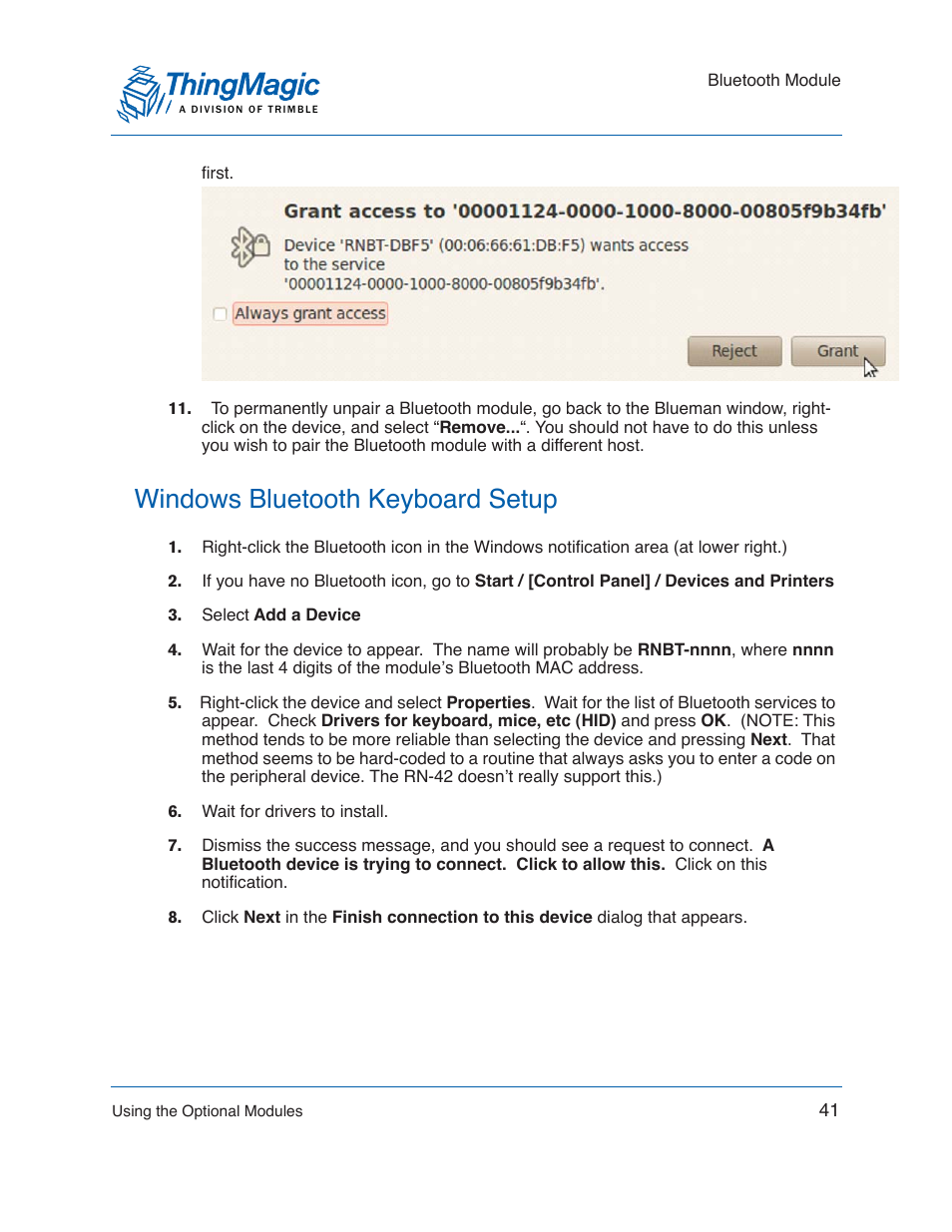 Windows bluetooth keyboard setup | ThingMagic Mercury xPRESS Platform v1.7 User Manual | Page 41 / 144