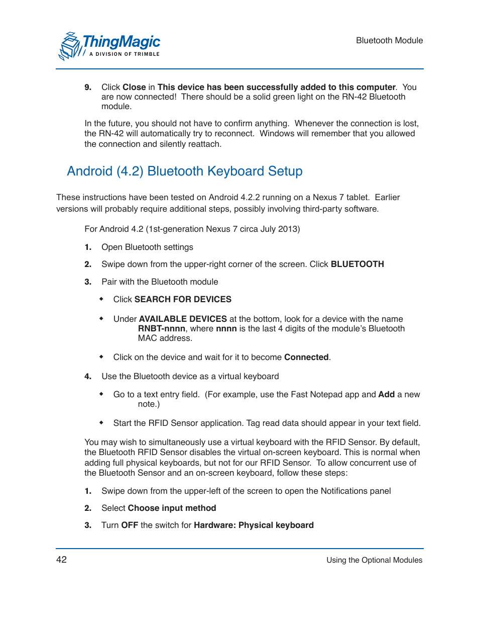 Android (4.2) bluetooth keyboard setup | ThingMagic Mercury xPRESS Platform v1.7 User Manual | Page 42 / 144