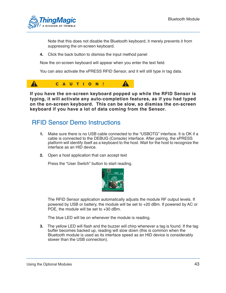 Rfid sensor demo instructions | ThingMagic Mercury xPRESS Platform v1.7 User Manual | Page 43 / 144