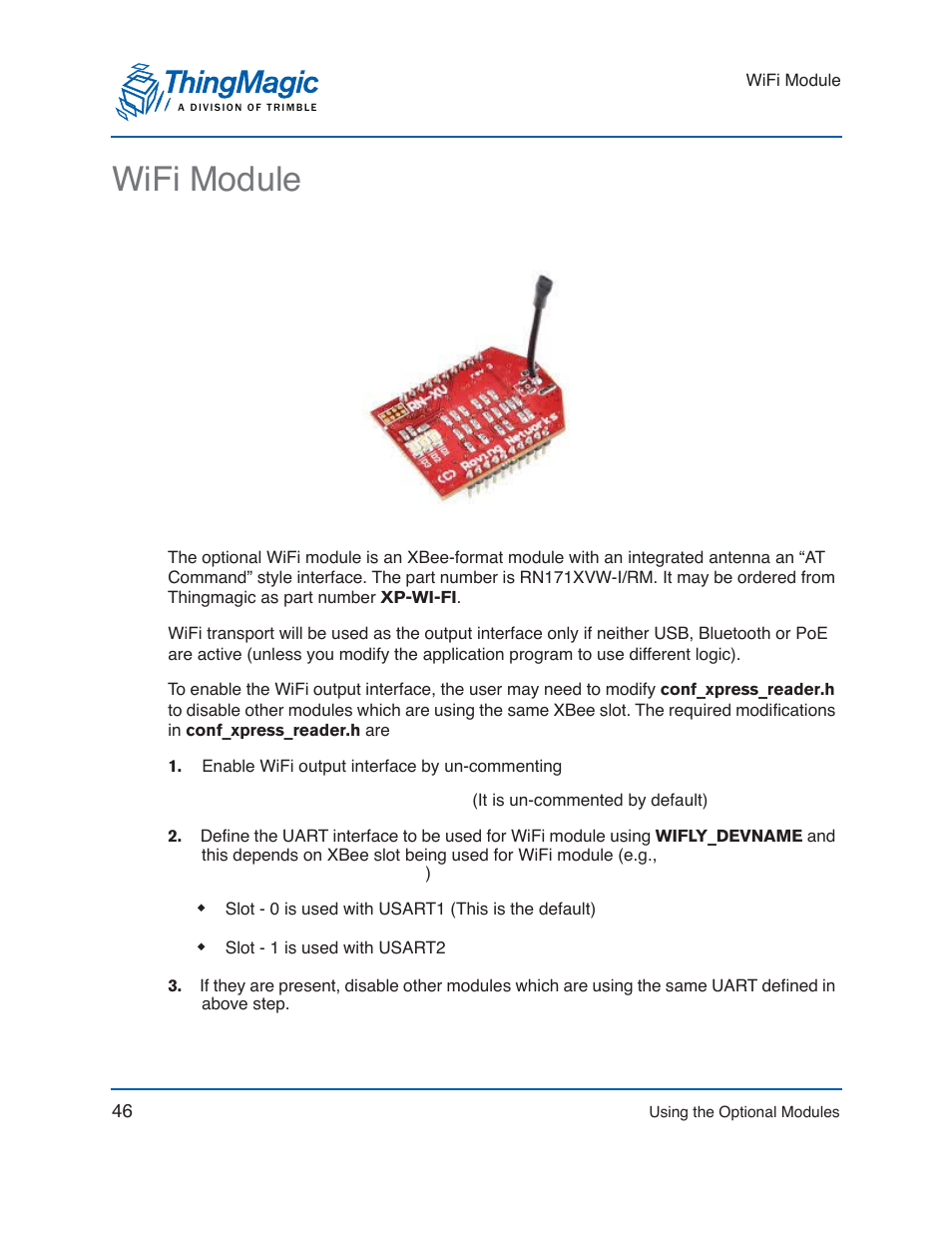 Wifi module | ThingMagic Mercury xPRESS Platform v1.7 User Manual | Page 46 / 144