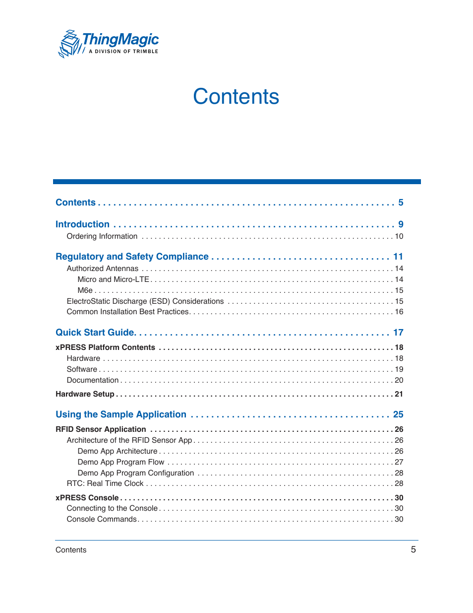 ThingMagic Mercury xPRESS Platform v1.7 User Manual | Page 5 / 144