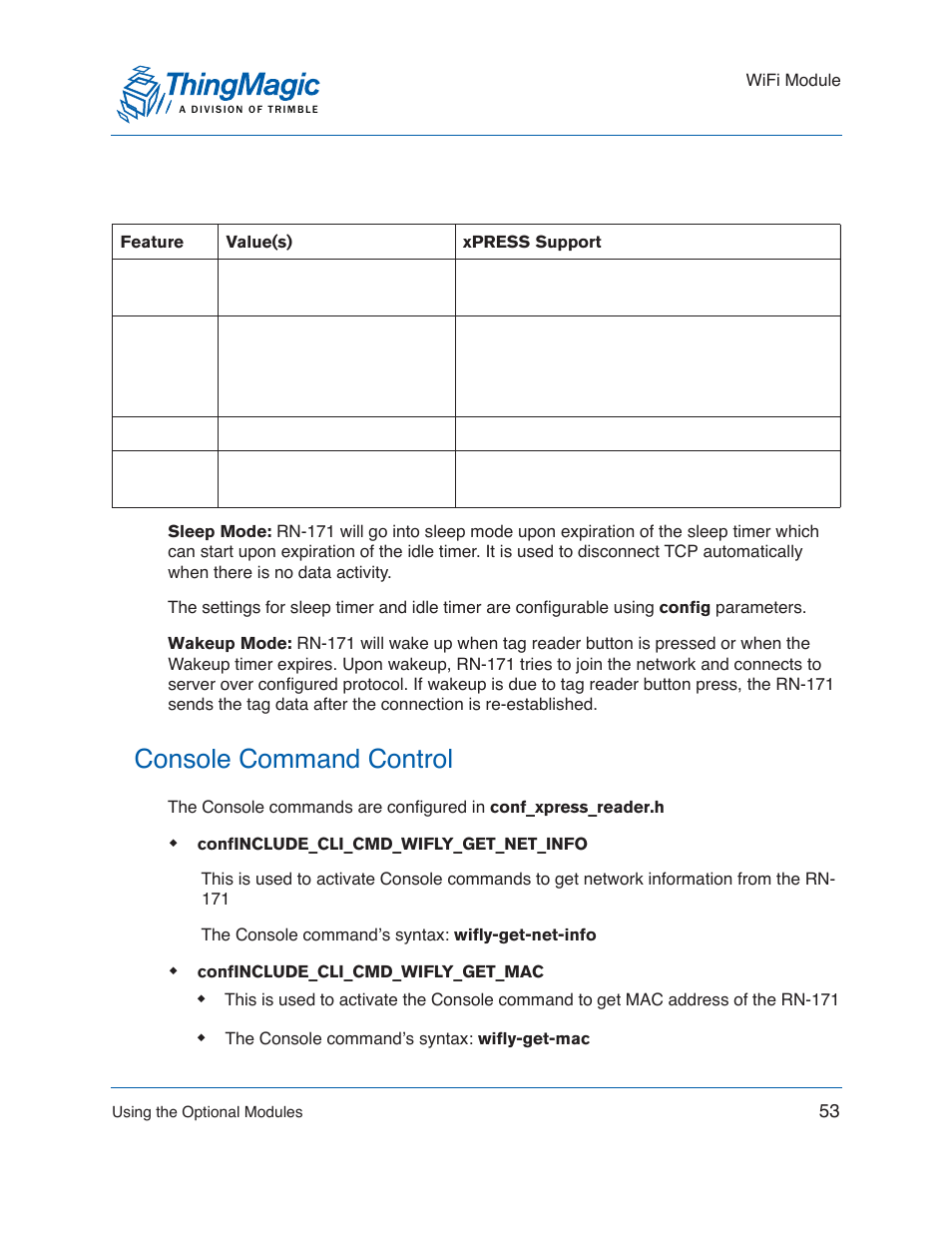 Console command control | ThingMagic Mercury xPRESS Platform v1.7 User Manual | Page 53 / 144