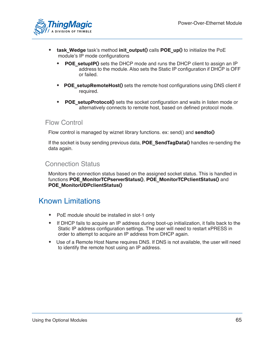 Flow control, Connection status, Known limitations | Flow control connection status | ThingMagic Mercury xPRESS Platform v1.7 User Manual | Page 65 / 144