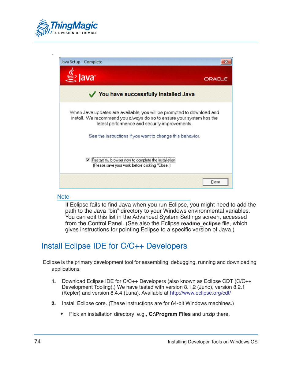 Install eclipse ide for c/c++ developers | ThingMagic Mercury xPRESS Platform v1.7 User Manual | Page 74 / 144