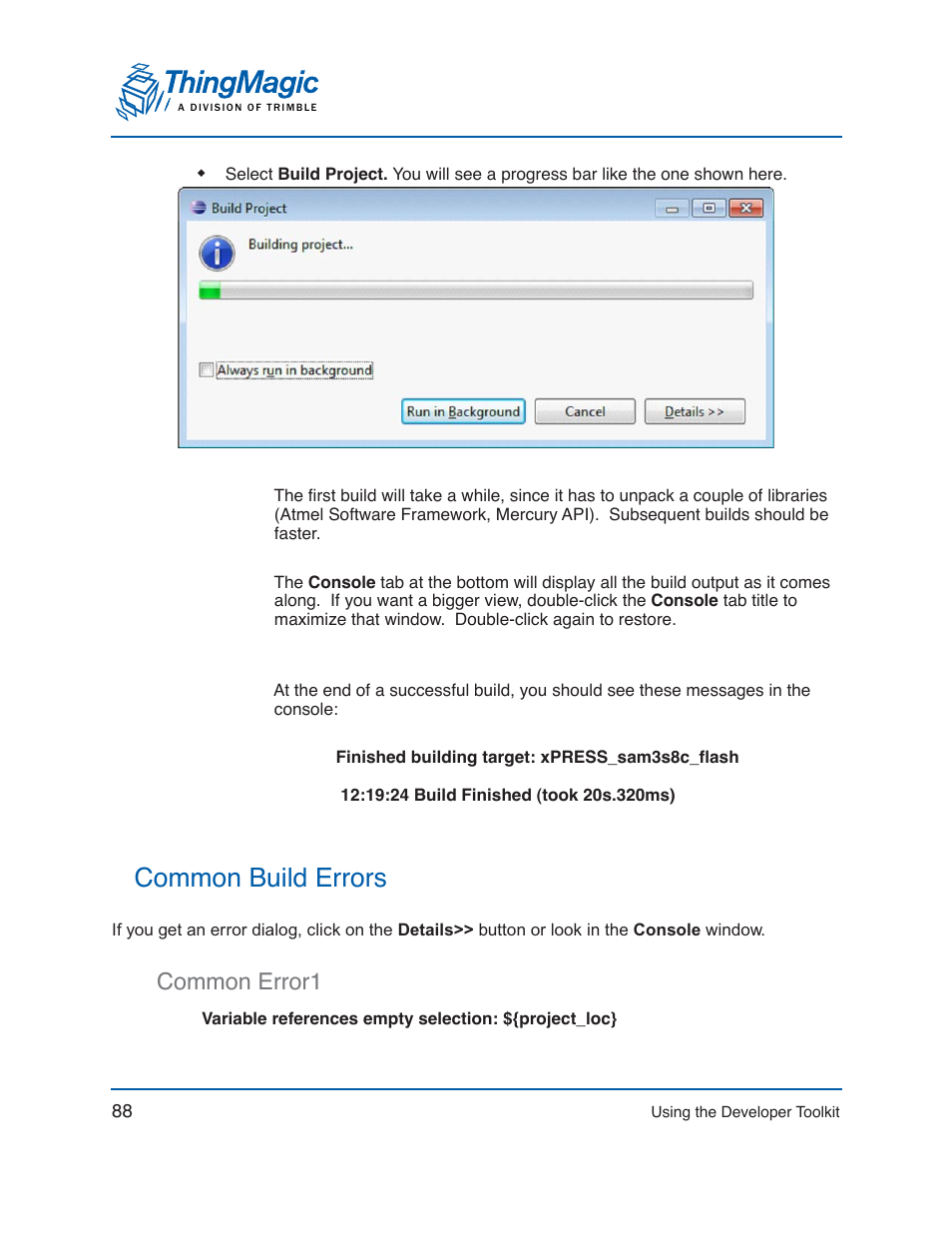 Common build errors, Common error1 | ThingMagic Mercury xPRESS Platform v1.7 User Manual | Page 88 / 144