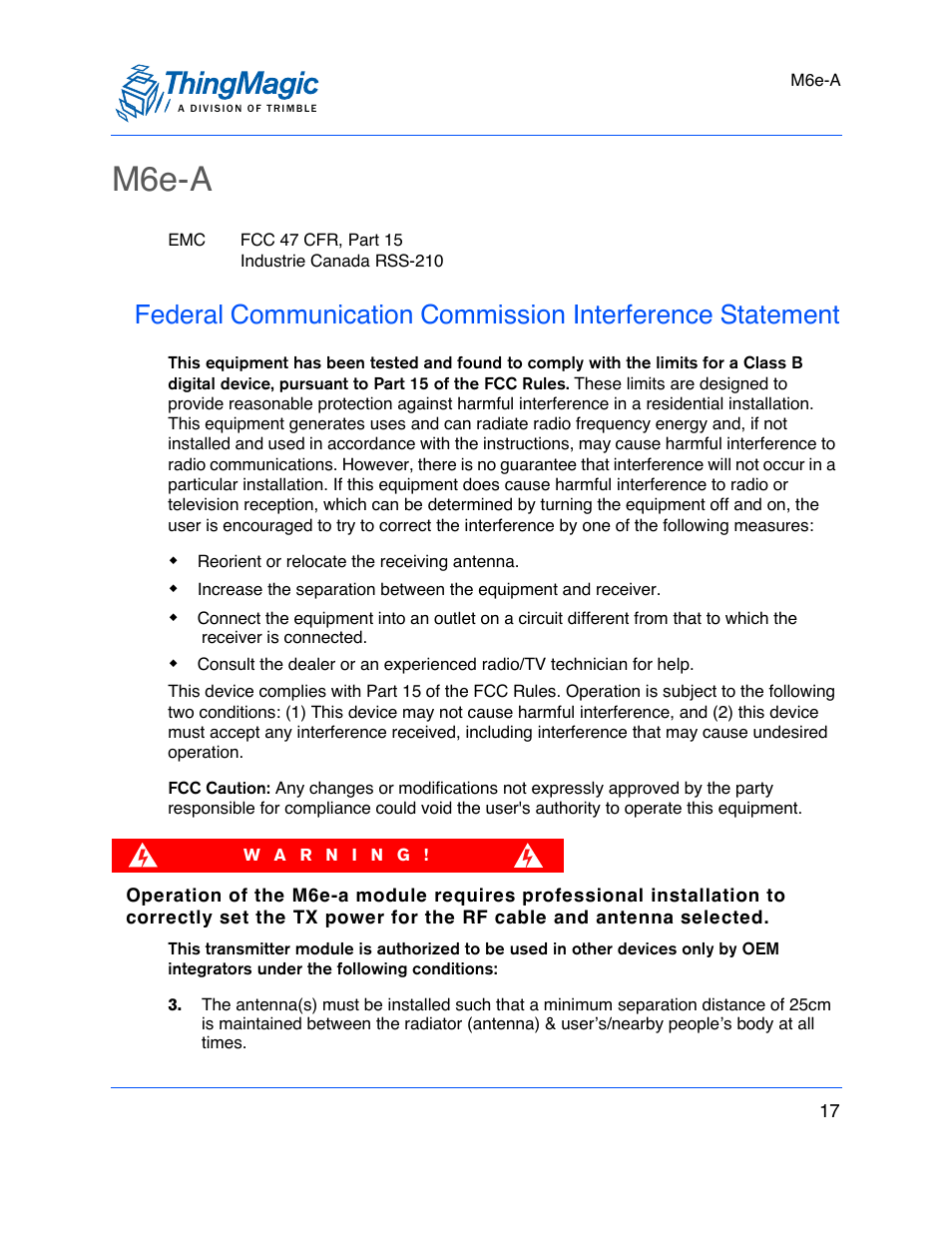 M6e-a | ThingMagic M6e User Manual | Page 17 / 100