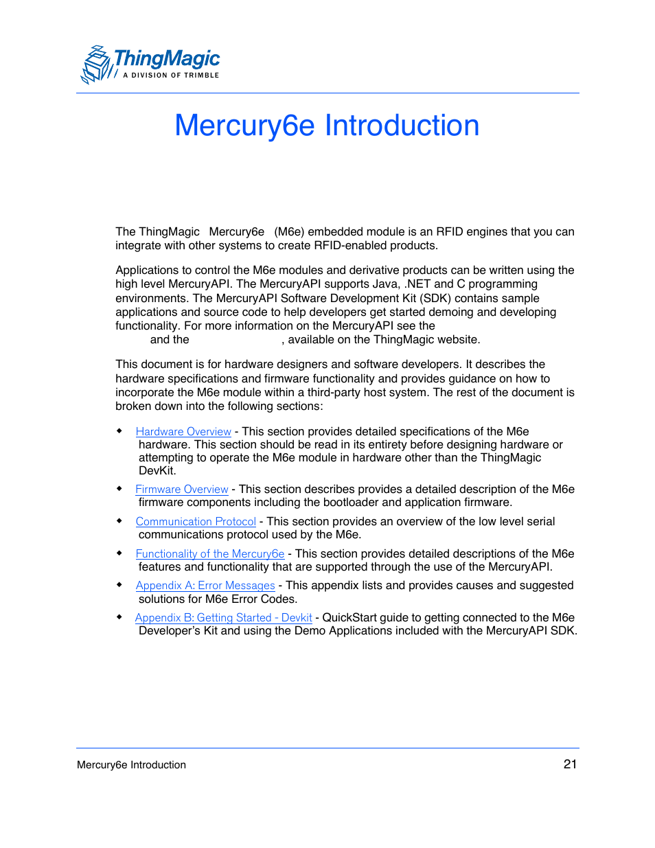 Mercury6e introduction | ThingMagic M6e User Manual | Page 21 / 100