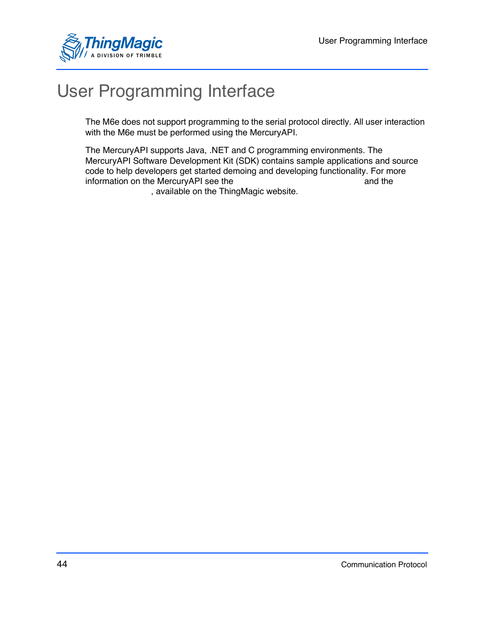 User programming interface | ThingMagic M6e User Manual | Page 44 / 100