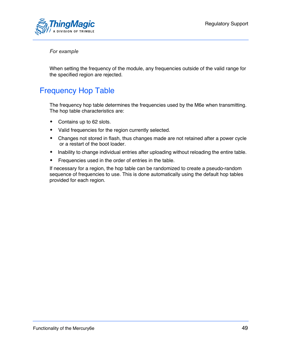 Frequency hop table | ThingMagic M6e User Manual | Page 49 / 100