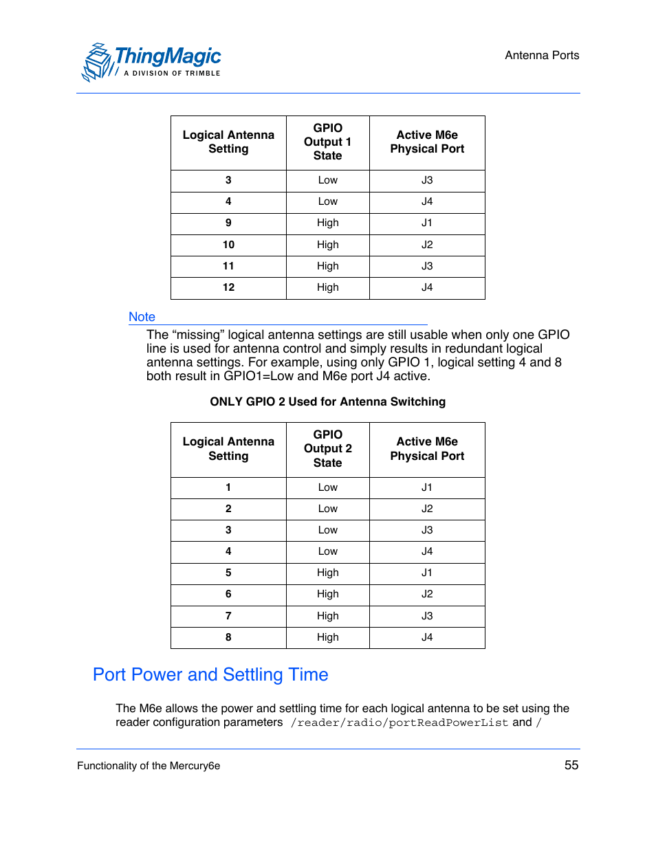 Port power and settling time | ThingMagic M6e User Manual | Page 55 / 100