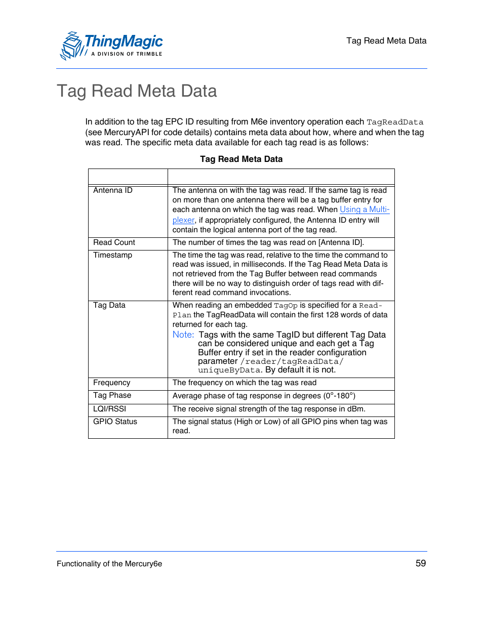 Tag read meta data | ThingMagic M6e User Manual | Page 59 / 100