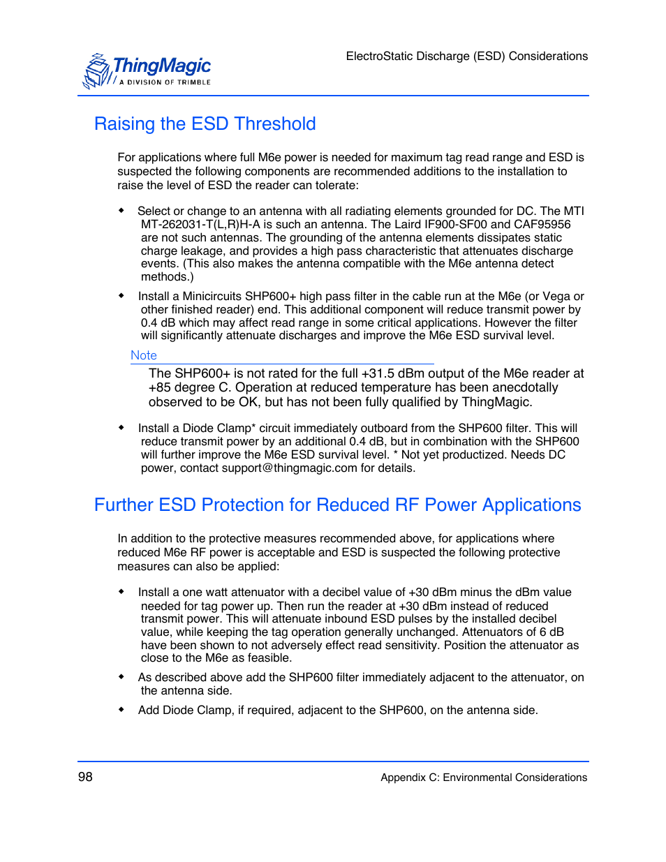 Raising the esd threshold | ThingMagic M6e User Manual | Page 98 / 100