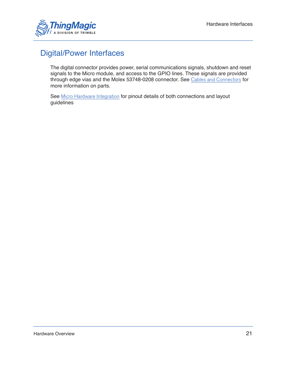 Digital/power interfaces | ThingMagic Micro Hardware User Manual | Page 21 / 105