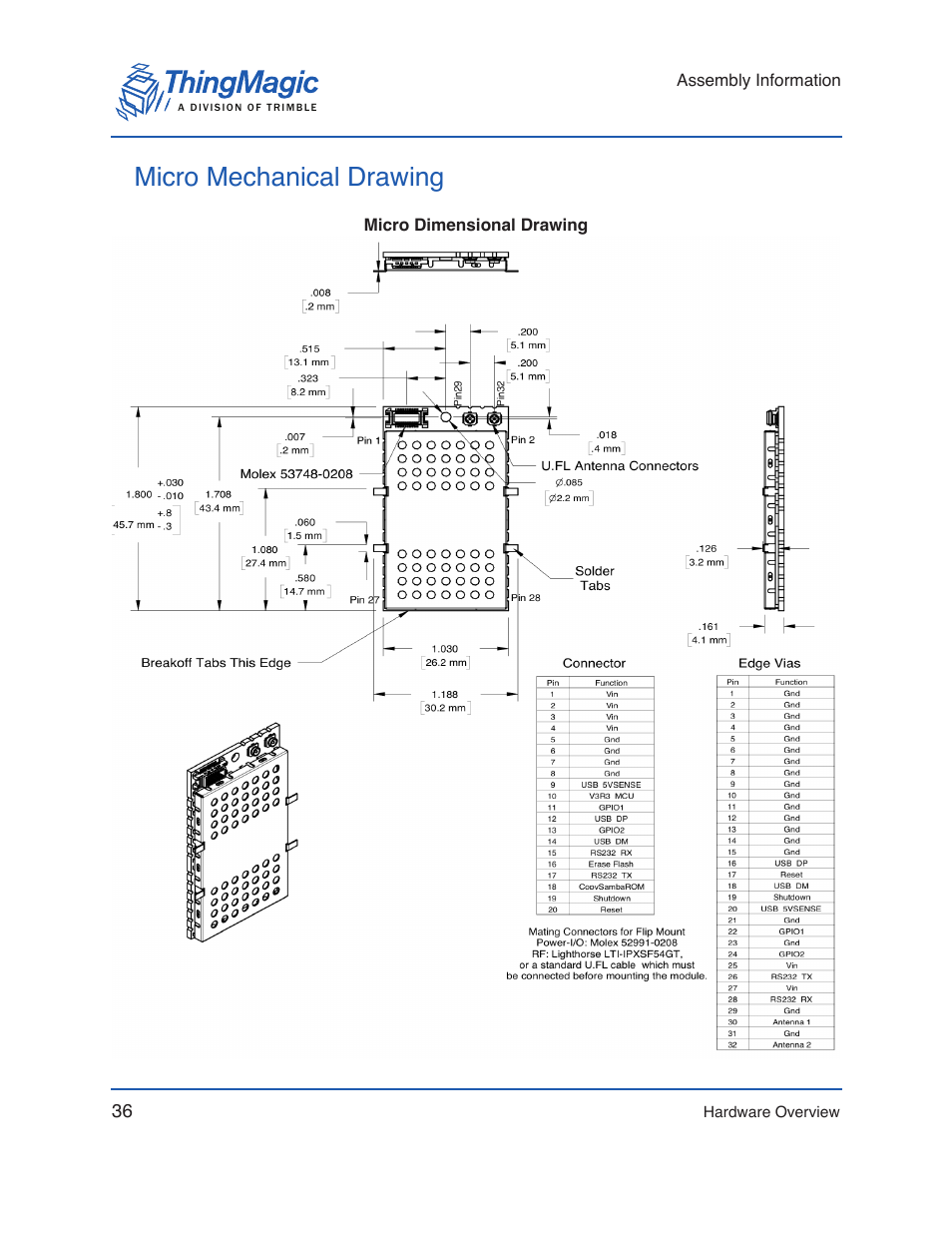 Micro mechanical drawing | ThingMagic Micro Hardware User Manual | Page 36 / 105