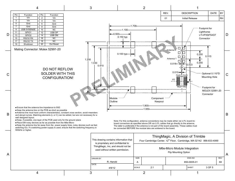 Thingmagic, a division of trimble, Do not reflow solder with this configuration | ThingMagic Micro Hardware User Manual | Page 40 / 105